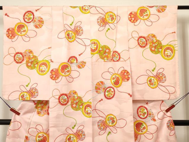 平和屋着物∵女の子 十三参り 子供 祝着 鼓飛鶴花蝶文 金彩 逸品 DAAW2816ma