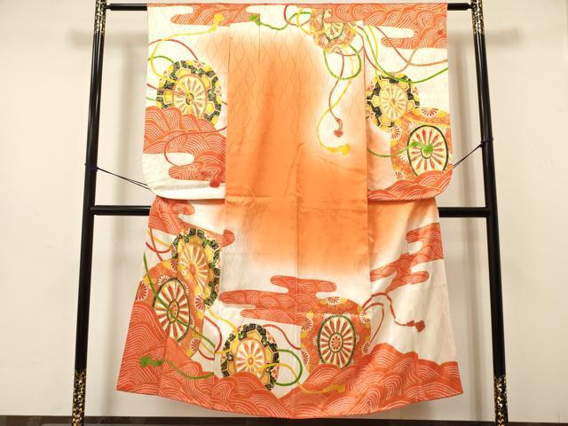 平和屋着物∵女の子 十三参り 子供 祝着 駒刺繍 片輪車花文 金彩 逸品 DAAW2819ma