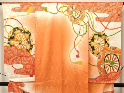 平和屋着物∵女の子 十三参り 子供 祝着 駒刺繍 片輪車花文 金彩 逸品 DAAW2819ma