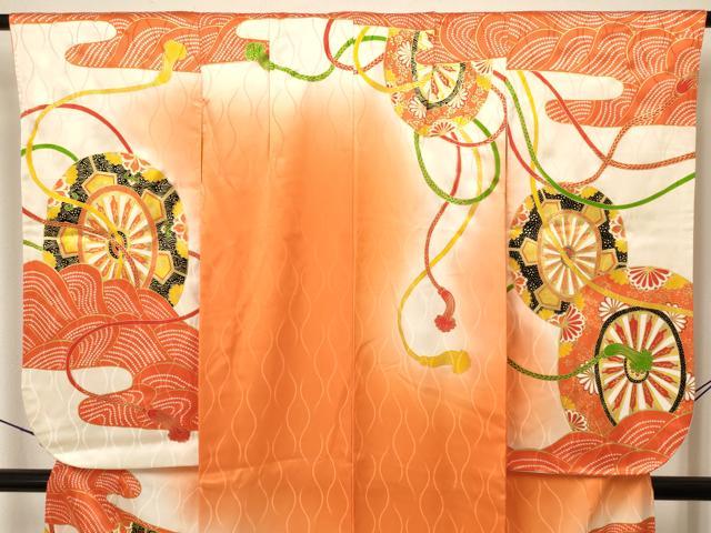 平和屋着物∵女の子 十三参り 子供 祝着 駒刺繍 片輪車花文 金彩 逸品 DAAW2819ma