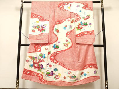 平和屋着物∵女の子　十三参り　子供　祝着　絞り　鴛鴦花文　金彩　逸品　DAAW2821ma