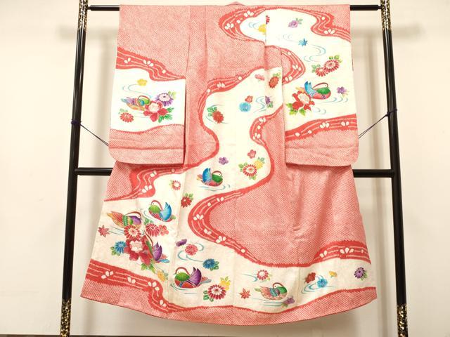 平和屋着物∵女の子　十三参り　子供　祝着　絞り　鴛鴦花文　金彩　逸品　DAAW2821ma