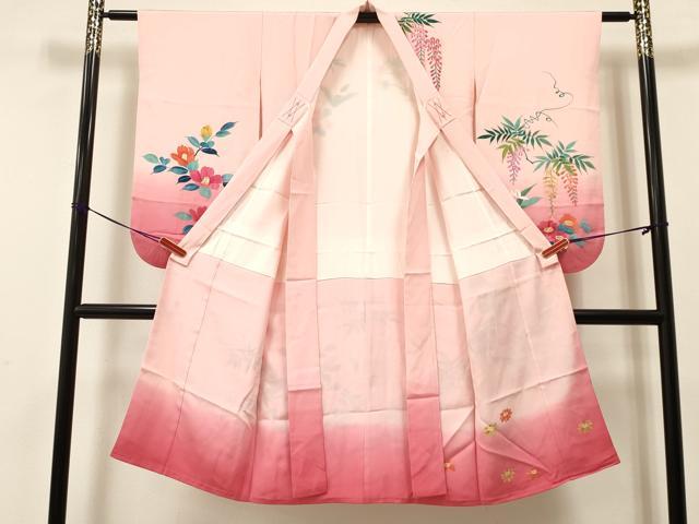 平和屋着物[]本加賀友禅作家　野村絵美　七五三　女の子　７歳　祝着　四つ身　手描き　椿花文　暈し染め　逸品　DAAY3353ma