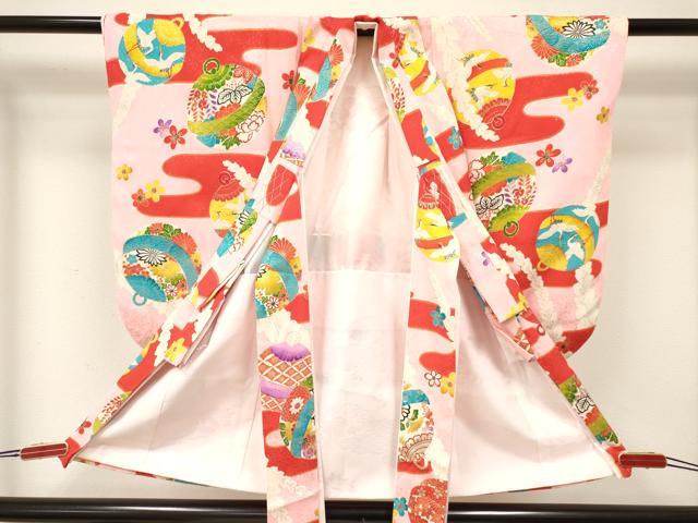 平和屋着物[]七五三　女の子　３歳　祝着　三つ身　長襦袢付き　鈴　飛鶴花文　金彩　逸品　DAAW2841ma