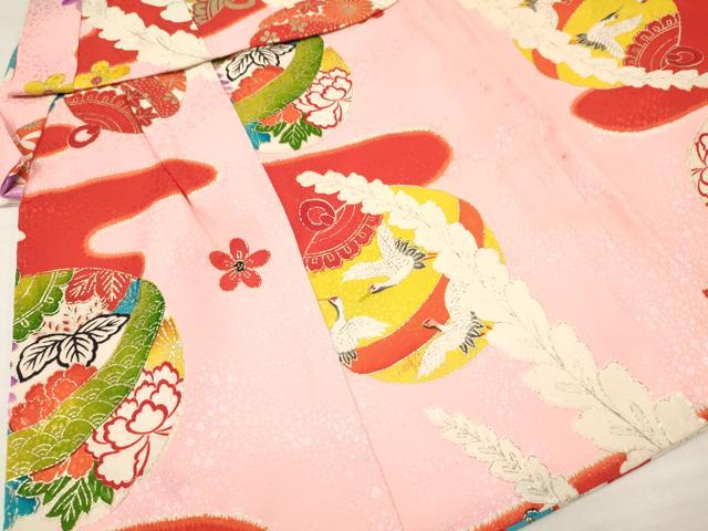 平和屋着物[]七五三　女の子　３歳　祝着　三つ身　長襦袢付き　鈴　飛鶴花文　金彩　逸品　DAAW2841ma
