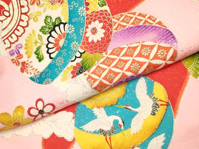 平和屋着物[]七五三　女の子　３歳　祝着　三つ身　長襦袢付き　鈴　飛鶴花文　金彩　逸品　DAAW2841ma