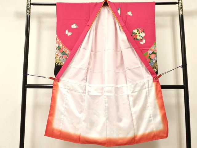 平和屋着物[]七五三　女の子　７歳　祝着　四つ身　つけ帯セット　束ね熨斗鴛鴦花蝶文　金彩　逸品　DAAW2845ma