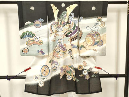 平和屋着物＊夏物 お宮参り 男の子 祝着 産着 初着 のしめ 絽 龍 兜 吉祥文 暈し染め 金銀彩 逸品 DAAW2918ma