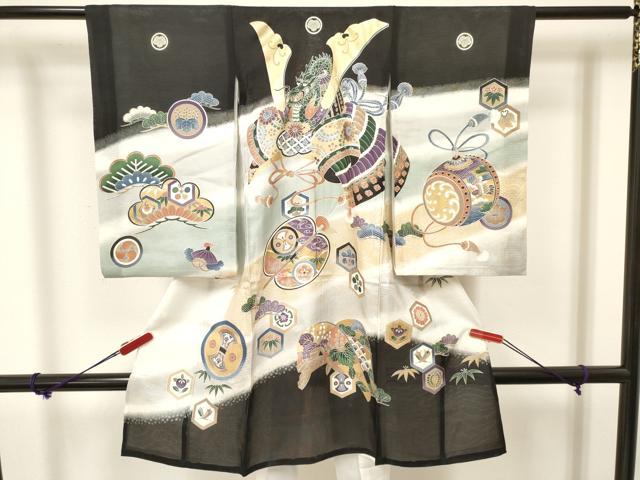 平和屋着物＊夏物 お宮参り 男の子 祝着 産着 初着 のしめ 絽 龍 兜 吉祥文 暈し染め 金銀彩 逸品 DAAW2918ma