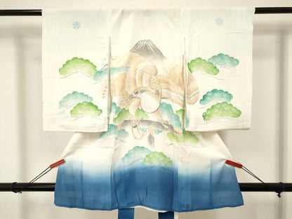 平和屋着物＊夏物 お宮参り 男の子 祝着 産着 初着 のしめ 絽 刺繍 鳶 松文 暈し染め 銀糸 逸品 DAAW2919ma