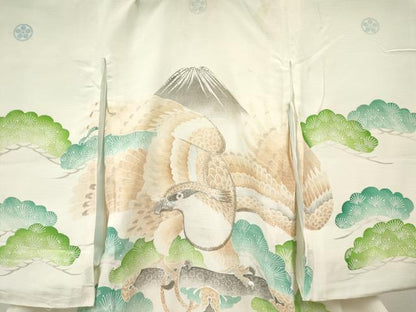 平和屋着物＊夏物 お宮参り 男の子 祝着 産着 初着 のしめ 絽 刺繍 鳶 松文 暈し染め 銀糸 逸品 DAAW2919ma