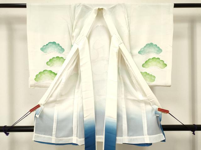 平和屋着物＊夏物 お宮参り 男の子 祝着 産着 初着 のしめ 絽 刺繍 鳶 松文 暈し染め 銀糸 逸品 DAAW2919ma