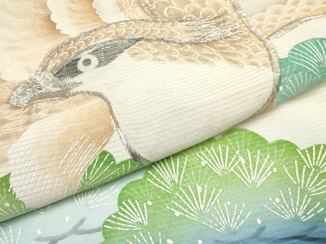 平和屋着物＊夏物 お宮参り 男の子 祝着 産着 初着 のしめ 絽 刺繍 鳶 松文 暈し染め 銀糸 逸品 DAAW2919ma