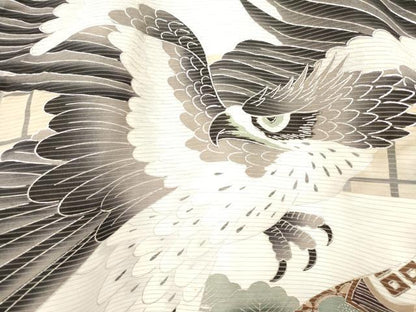 平和屋着物＊夏物 お宮参り 男の子 祝着 産着 初着 のしめ 絽 鷹 鷲 鏡裏花松文 銀彩 逸品 DAAW2920ma