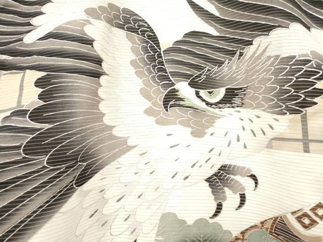 平和屋着物＊夏物 お宮参り 男の子 祝着 産着 初着 のしめ 絽 鷹 鷲 鏡裏花松文 銀彩 逸品 DAAW2920ma