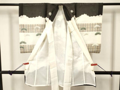 平和屋着物＊夏物 お宮参り 男の子 祝着 産着 初着 のしめ 絽 鷹 鷲 鏡裏花松文 銀彩 逸品 DAAW2920ma