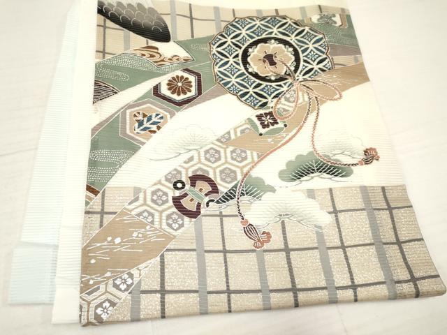 平和屋着物＊夏物 お宮参り 男の子 祝着 産着 初着 のしめ 絽 鷹 鷲 鏡裏花松文 銀彩 逸品 DAAW2920ma
