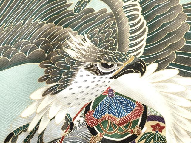 平和屋着物[]お宮参り　男の子　祝着　産着　初着　のしめ　鷹　鷲　龍　兜　松文　暈し染め　金彩　逸品　DAAW2925ma