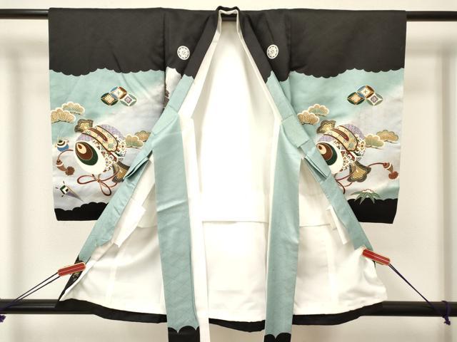 平和屋着物[]お宮参り　男の子　祝着　産着　初着　のしめ　鷹　鷲　龍　兜　松文　暈し染め　金彩　逸品　DAAW2925ma
