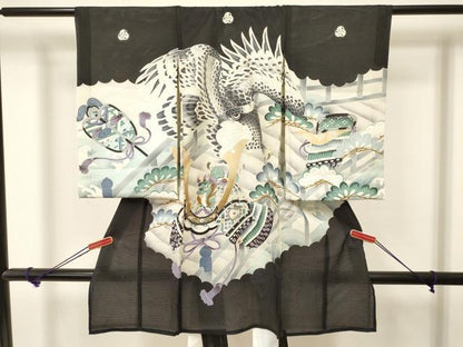 平和屋着物＊夏物 お宮参り 男の子 祝着 産着 初着 のしめ 絽 鷹 鷲 龍 兜 渡橋松文 銀彩 逸品 DAAW2930ma