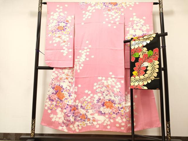 平和屋着物∵女の子　十三参り　子供　祝着・袋帯セット　駒刺繍　牡丹花文　金彩　逸品　DAAW2998ma