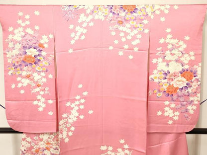 平和屋着物∵女の子　十三参り　子供　祝着・袋帯セット　駒刺繍　牡丹花文　金彩　逸品　DAAW2998ma