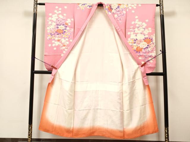 平和屋着物∵女の子　十三参り　子供　祝着・袋帯セット　駒刺繍　牡丹花文　金彩　逸品　DAAW2998ma
