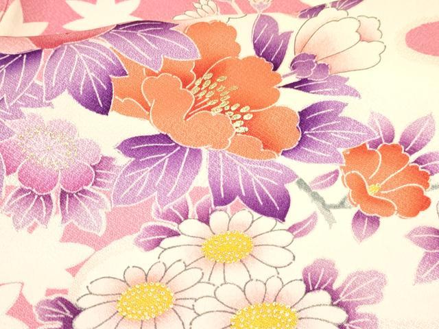 平和屋着物∵女の子　十三参り　子供　祝着・袋帯セット　駒刺繍　牡丹花文　金彩　逸品　DAAW2998ma