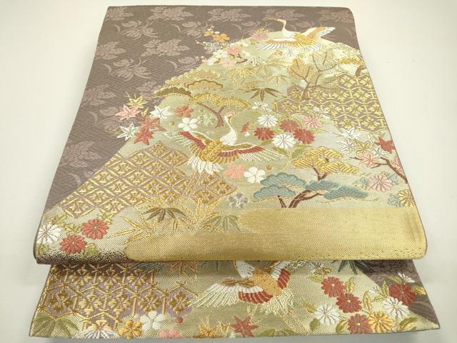平和屋着物▼六通柄袋帯　唐織　飛鶴花松文　金銀糸　正絹　逸品　DAAW3316fe