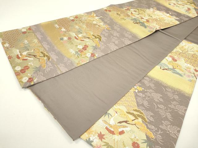 平和屋着物▼六通柄袋帯　唐織　飛鶴花松文　金銀糸　正絹　逸品　DAAW3316fe