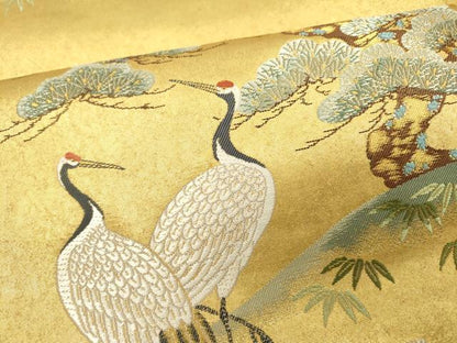 平和屋着物●西陣 長嶋成織物 ながしま帯 六通柄袋帯 唐織 瀞金錦 松鶴図 本金箔 正絹 逸品 DAAW3319fe