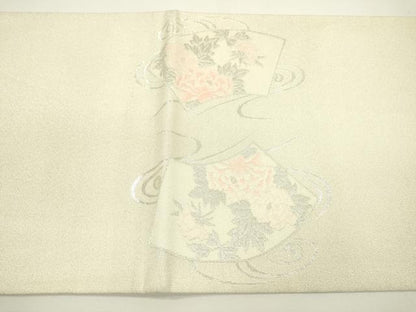 平和屋着物▼綴れ　太鼓柄袋帯　流水地紙花文　金銀糸　正絹　逸品　DAAW3337fe