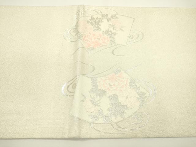 平和屋着物▼綴れ　太鼓柄袋帯　流水地紙花文　金銀糸　正絹　逸品　DAAW3337fe