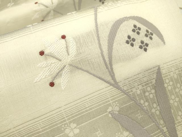 平和屋着物＊夏物 西陣 弥栄織物謹製 九寸名古屋帯 櫛織 草花 証紙付き 正絹 逸品 DAAW3342fe