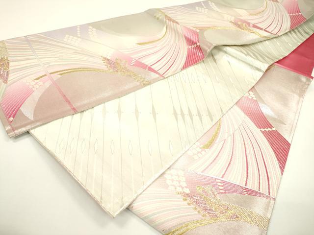 平和屋着物◎六通柄袋帯　孔雀羽文　金銀糸　正絹　逸品　DAAW3533fe