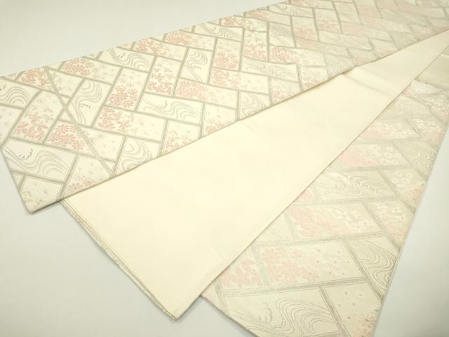 平和屋着物◎六通柄袋帯　唐織　檜垣花文　銀糸　正絹　逸品　DAAW3560fe