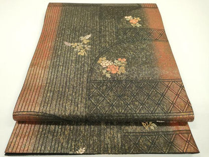 平和屋着物◎六通柄袋帯　草花　金糸　引箔　正絹　逸品　DAAW3569fe