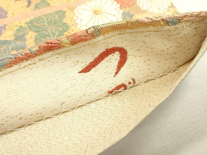 平和屋着物◎六通柄袋帯　唐織　飛鶴花文　金糸　正絹　逸品　DAAW3635