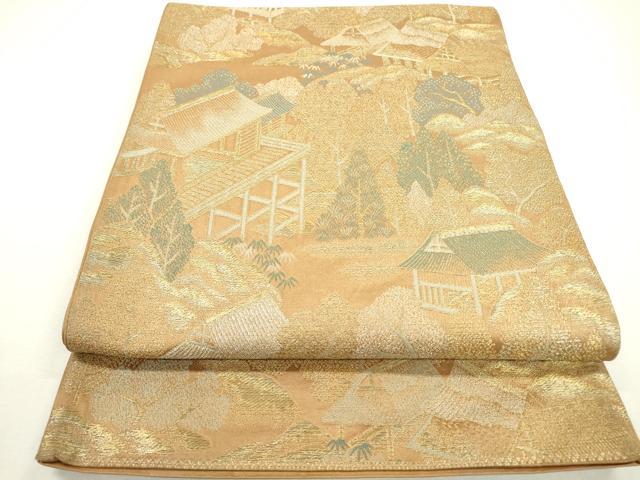 平和屋着物◎六通柄袋帯　風景文　金銀糸　正絹　逸品　DAAW3662fe