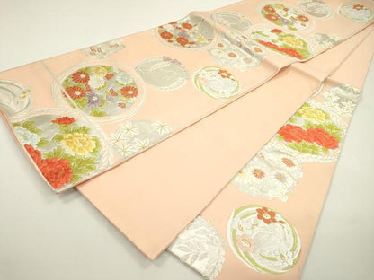 平和屋着物◎六通柄袋帯　唐織　花丸文　金銀糸　正絹　逸品　DAAW3680fe