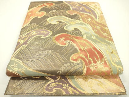 平和屋着物◎佐賀錦　六通柄袋帯　立波花文　金糸　正絹　逸品　DAAW3687fe