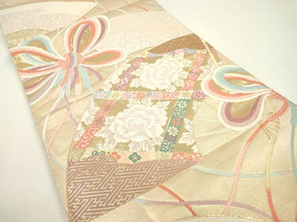 平和屋着物◎六通柄袋帯　唐織　天井花文　金糸　正絹　逸品　DAAW3694fe