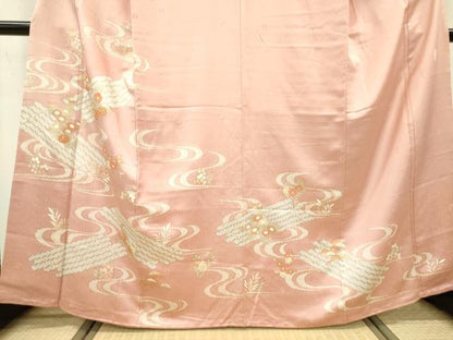 平和屋着物●十日町老舗ブランド 吉澤友禅 吾妻徳穂 訪問着 駒刺繍 流水花文 金彩 三越扱い 正絹 逸品 DAAW3785fe