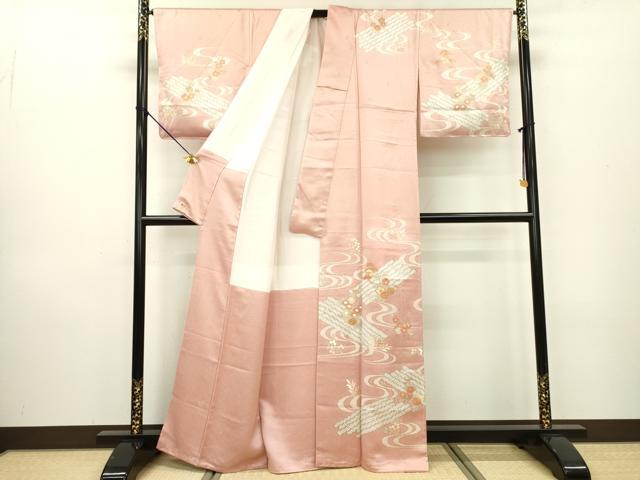 平和屋着物●十日町老舗ブランド 吉澤友禅 吾妻徳穂 訪問着 駒刺繍 流水花文 金彩 三越扱い 正絹 逸品 DAAW3785fe