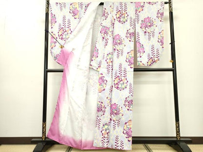 平和屋着物●小振袖　二尺袖　藤花房丸文　洗える着物　DAAW3832fe