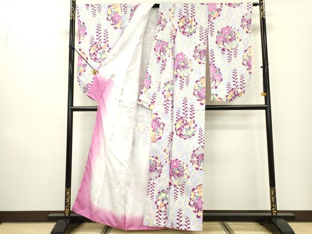 平和屋着物●小振袖　二尺袖　藤花房丸文　洗える着物　DAAW3832fe