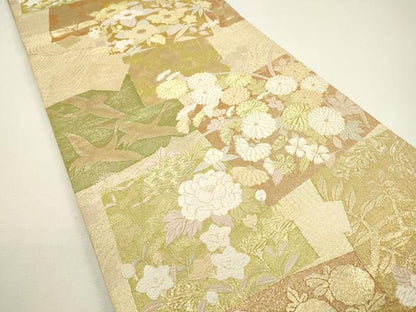 平和屋着物▼六通柄袋帯　唐織　色紙重ね飛鶴花文　金糸　正絹　逸品　DAAW3967fe