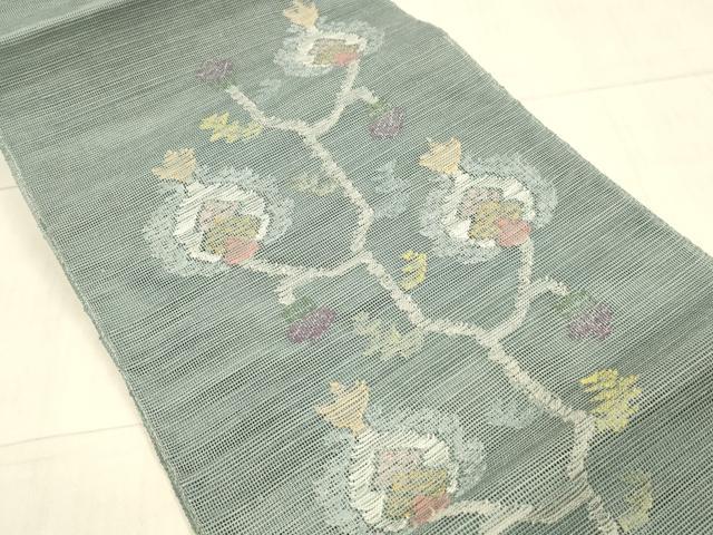 平和屋着物＊夏物　1854年創業　帯屋捨松　八寸名古屋帯　枝花文　正絹　逸品　DAAW4024cm