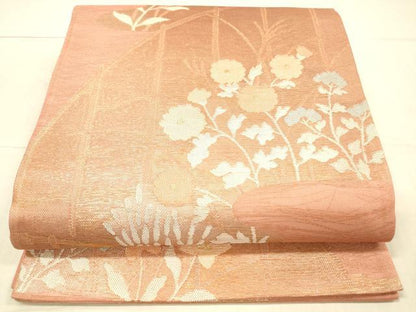 平和屋着物＊夏物　六通柄袋帯　草花文　金糸　正絹　逸品　DAAW4087cm