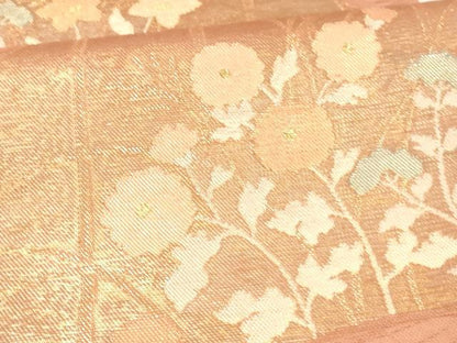 平和屋着物＊夏物　六通柄袋帯　草花文　金糸　正絹　逸品　DAAW4087cm